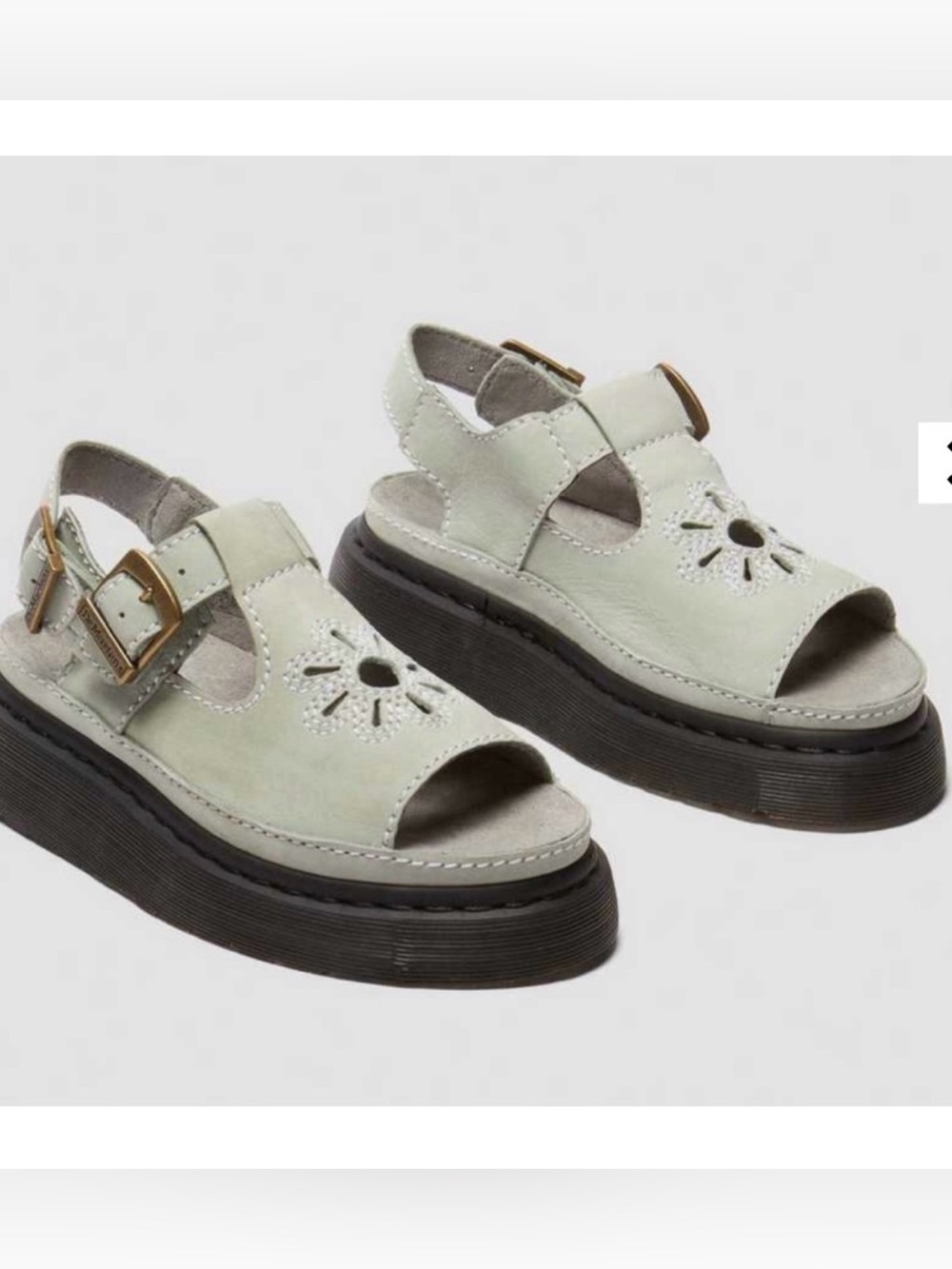 Dr. Martens Pale Green Floral Cutout Platform Sandals
